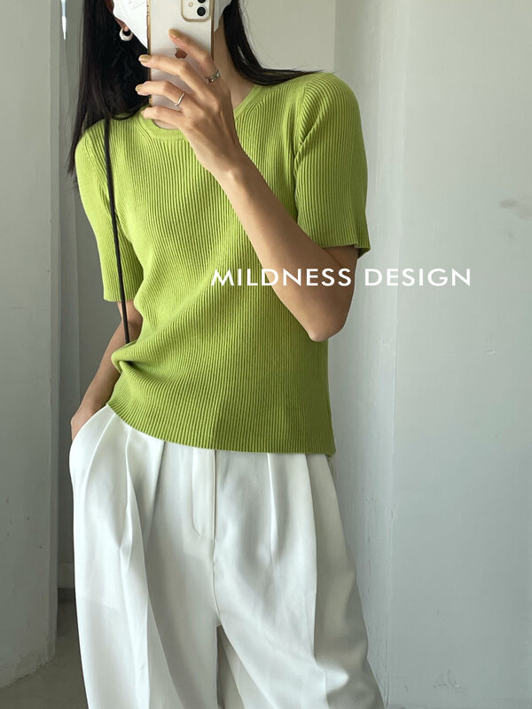 【MILDNESS】極簡圓領短袖針織衫針織衫F659