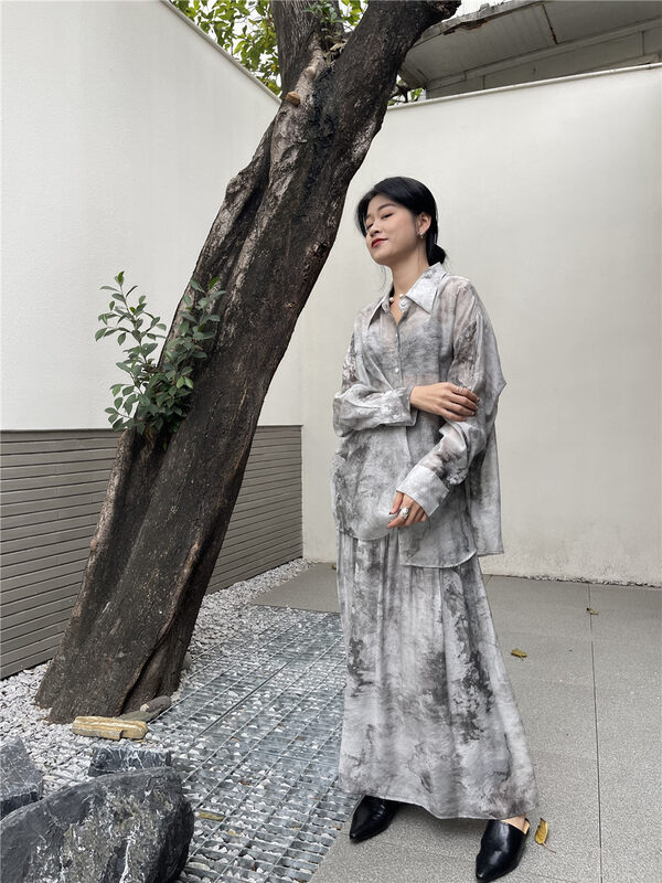 2023 early spring new! 【SOUL】French fashionable ink painting skirt 6700# CLS