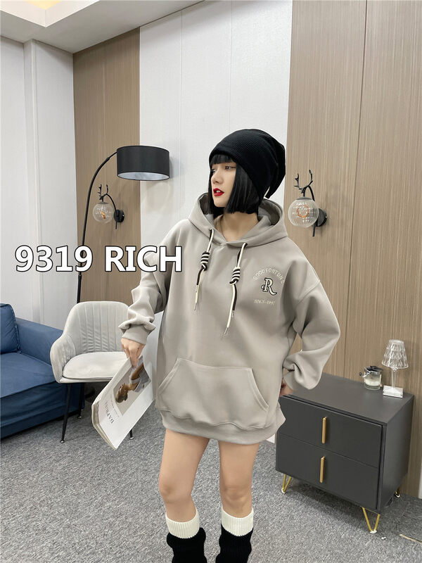 2023 early spring new! [9319] hooded letter loose pullover sweater 98032# L