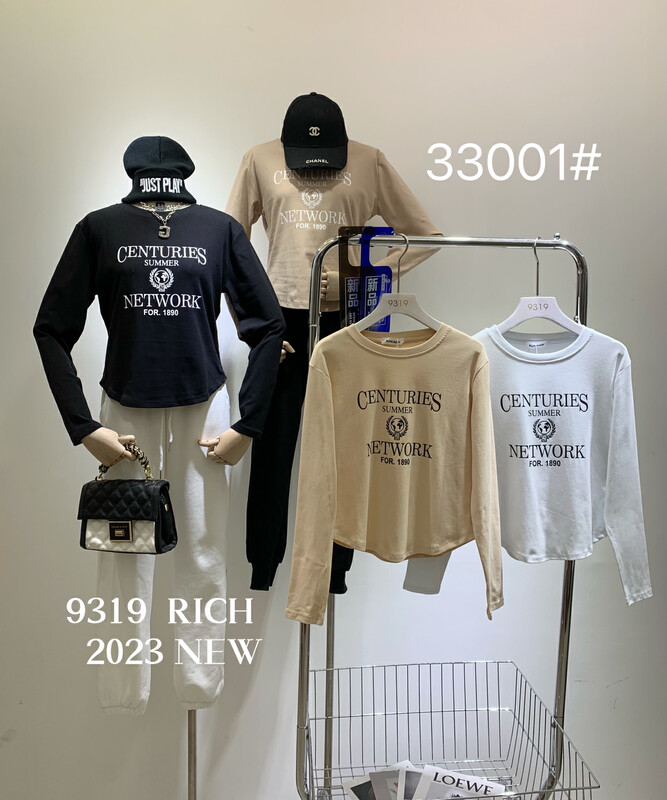 2023 early spring new! [9319] English printed round neck long-sleeved T-shirt 33001# L