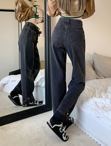 Real price real price 2023 spring new design senses straight tube tooling jeans female slim high waist rolled edge pants