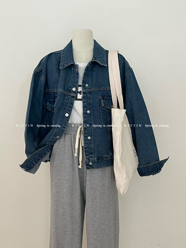 2023 early spring new [KITTIN] Korean style loose boyfriend denim jacket 2269# FHX
