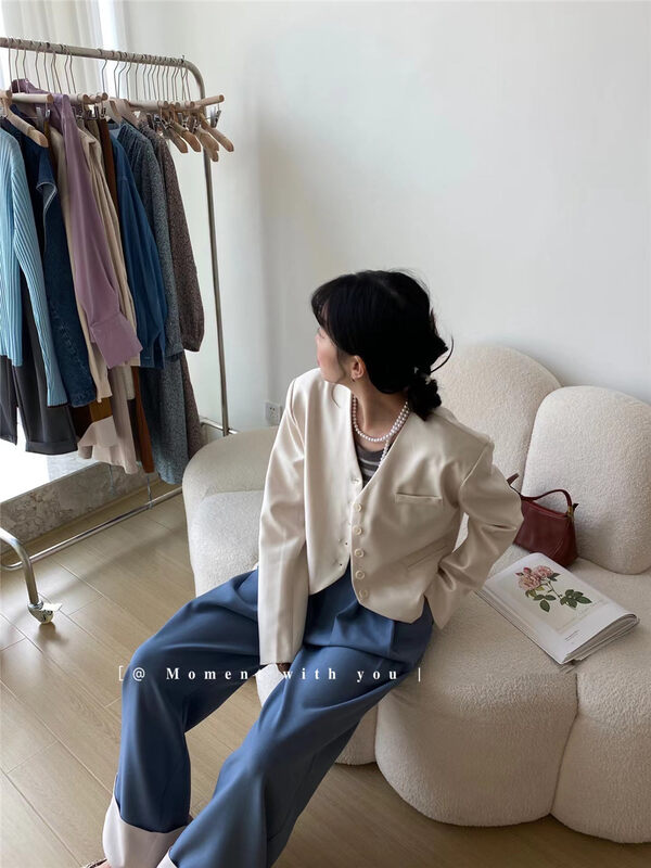 2023 early spring new!【MOMENT WITH YOU】V-neck simple and gentle casual short jacket J-T005-J# LSW