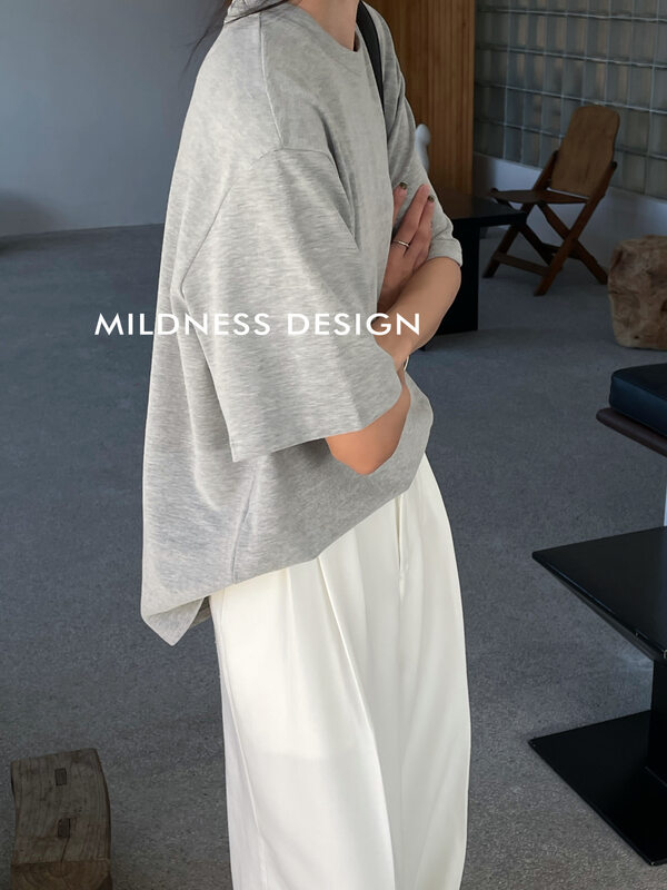 【MILDNESS】雲朵絨磨毛圓領休閒男友T短袖T恤F2302