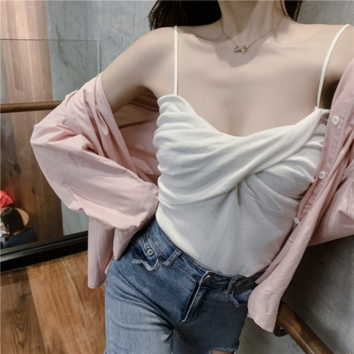 Beautiful back knitted small camisole women's outer wear summer suit with bottoming sexy waist Hyuna top trendy