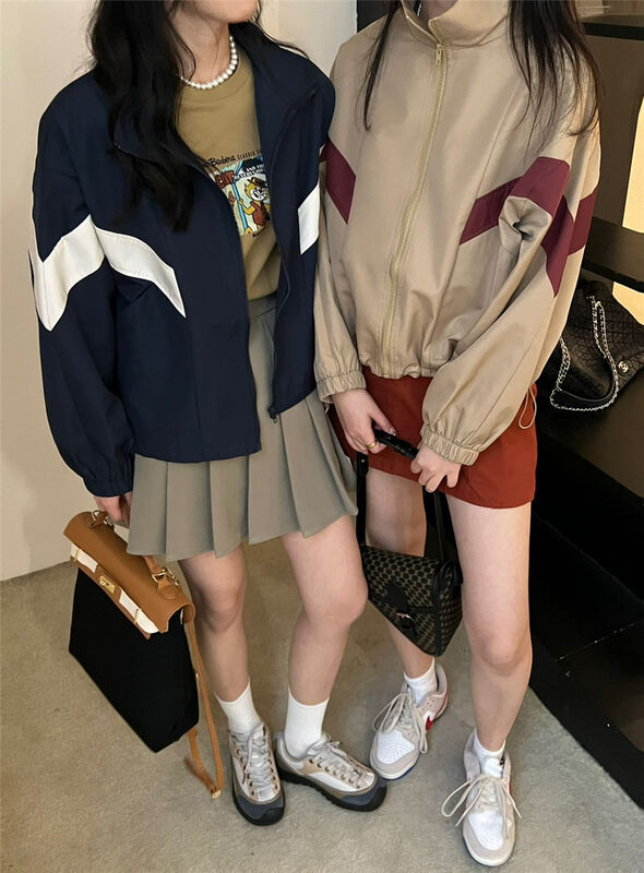 2023 early spring new style! 【RICH PAPA】Korean style stand collar color matching zipper short jacket 31W078# ZXX
