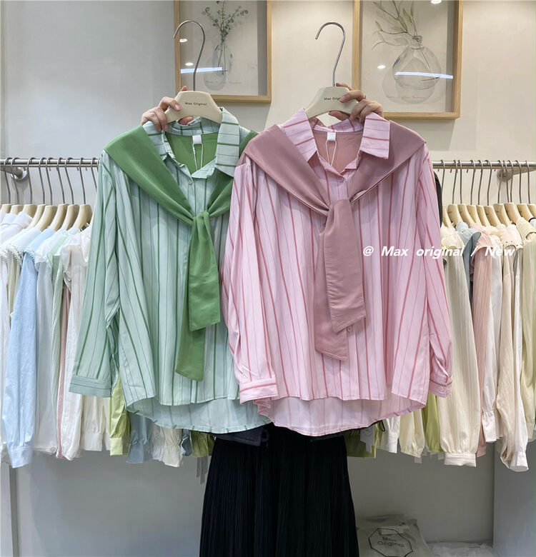 New in early spring! 【MAX ORIGINAL】Korean striped all-match shirt (with shawl) 99172# HBX