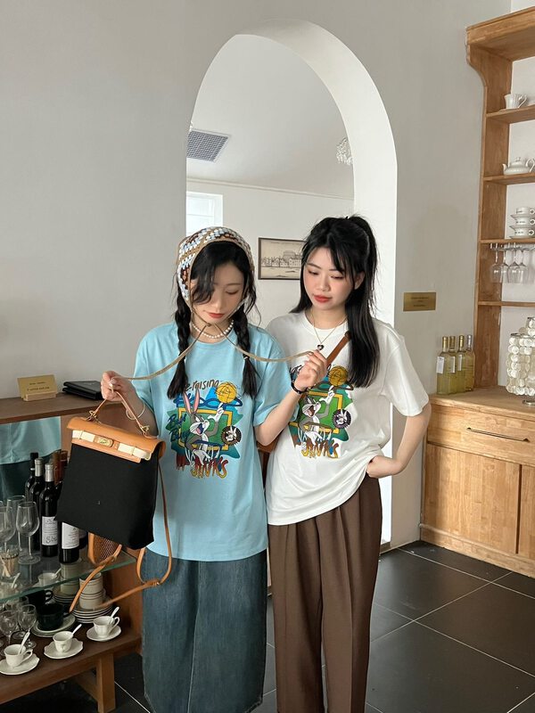 2023 early spring new! [RICH PAPA] Bugs Bunny printed round neck trendy short-sleeved T-shirt 31T543# ZXX