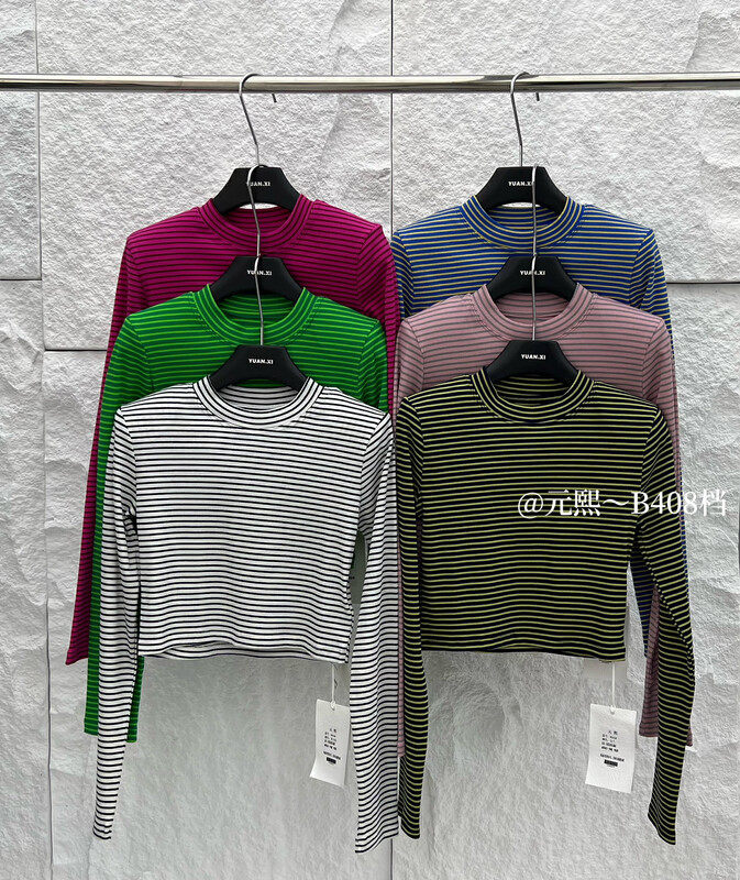 [Yuanxi] Striped round neck all-match shirt 8055# LSL