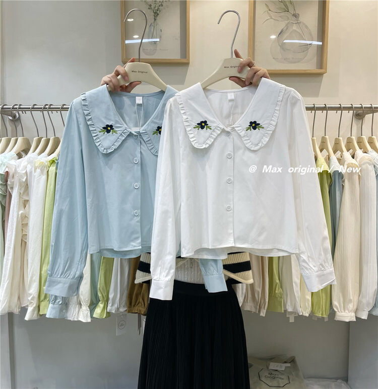 New in early spring! 【MAX ORIGINAL】doll collar embroidery all-match shirt 99168# HBX