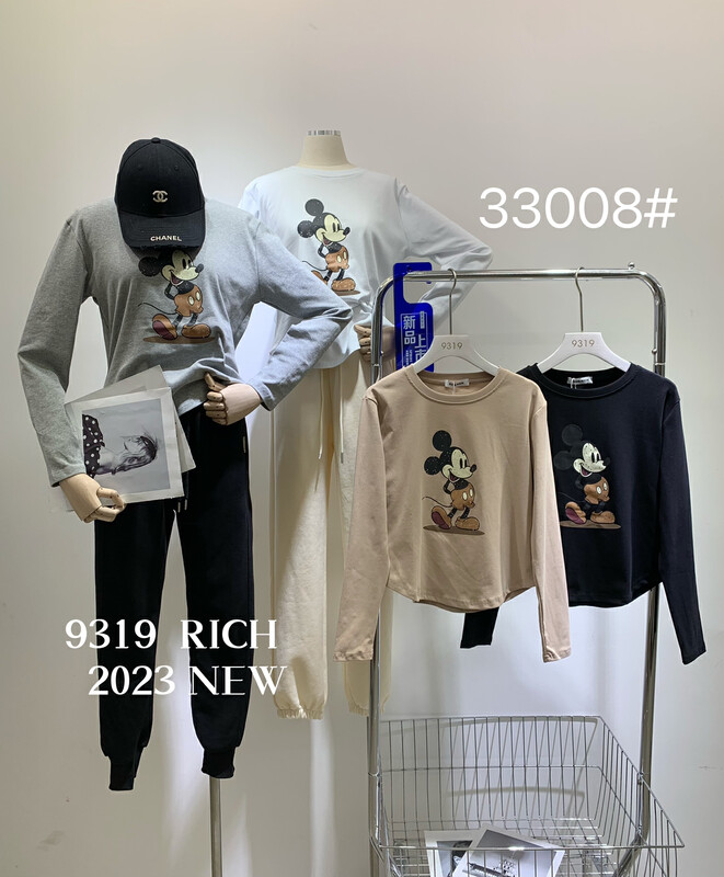 2023 early spring new style! [9319] spring Mickey print round neck long-sleeved T-shirt 33008# L