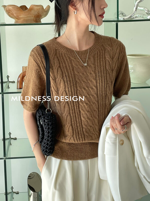 【MILDNESS】馬海毛麻花短袖針織衫針織衫Z411