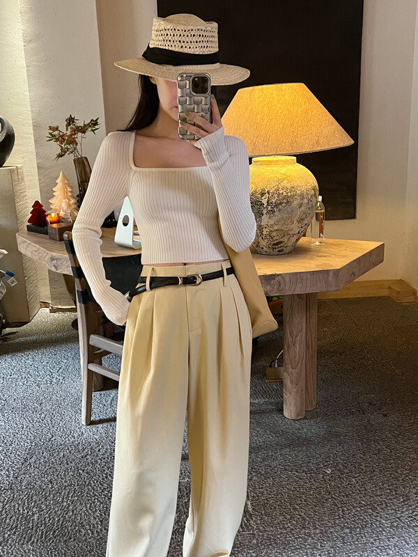 2023 early spring new! [YOOMINI] square collar slim fit and thin all-match sweater C13014-DSS# LXC
