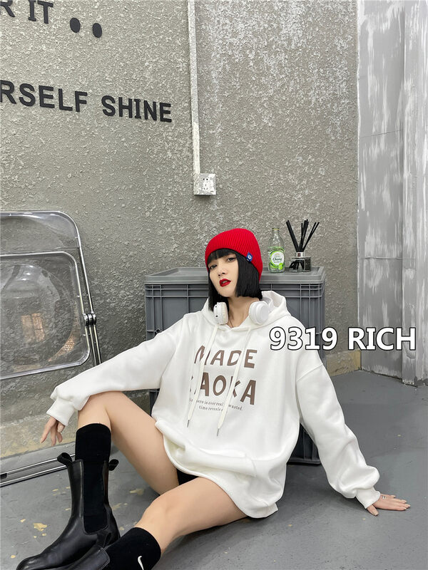 2023 early spring new! [9319] hooded loose letters comfortable sweater 98031# L