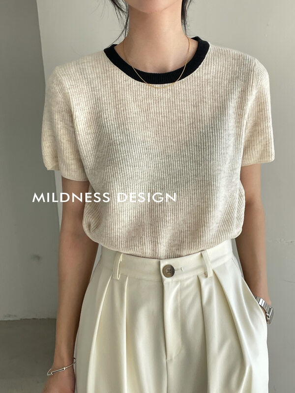 【MILDNESS】羊羔毛撞色針織衫針織衫2002