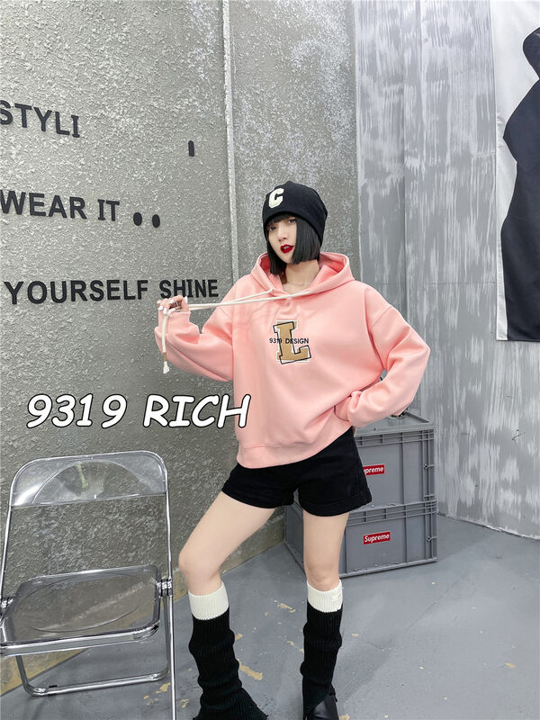 【9319】Hooded loose pullover comfortable letter sweater 13008# L