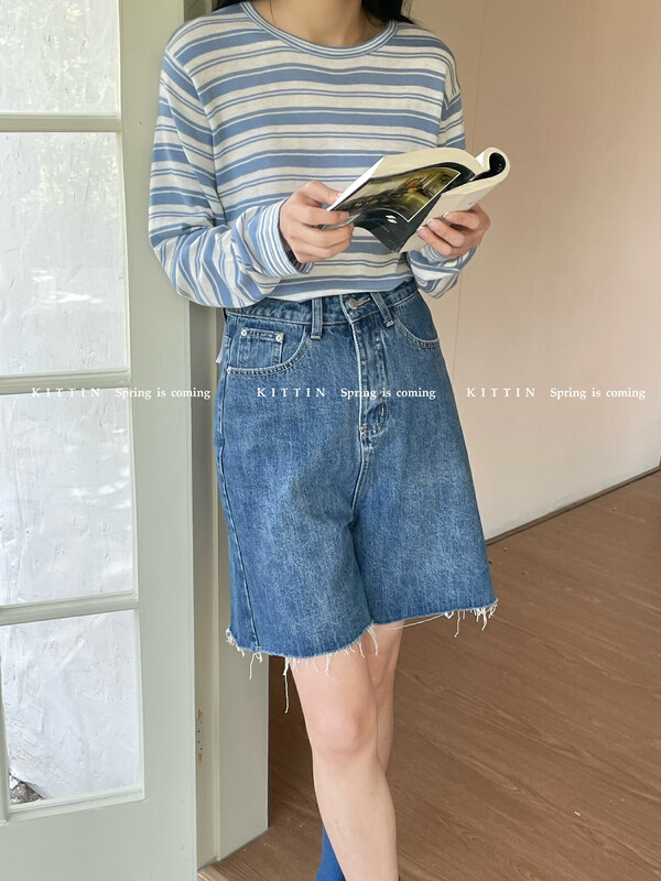 【KITTIN】Korean casual washed wide-leg denim shorts 9383# FHX