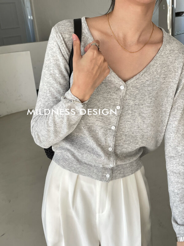 【MILDNESS】Rabbit fleece knitted cardigan Knitted cardigan F8070