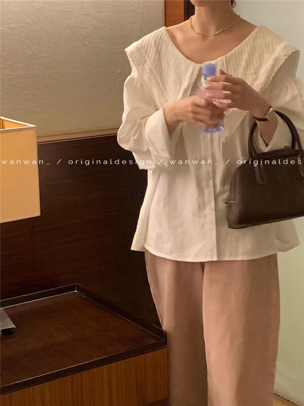 2023 early spring new! 【WANWAN】big lapel solid color single-breasted shirt 66087# HBX