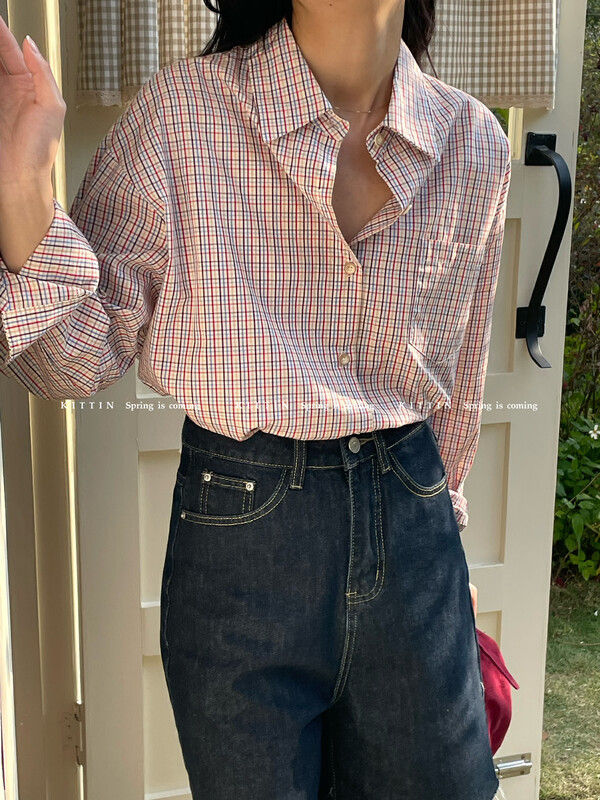 [KITTIN] Korean simple retro fine check shirt 8733# FHX