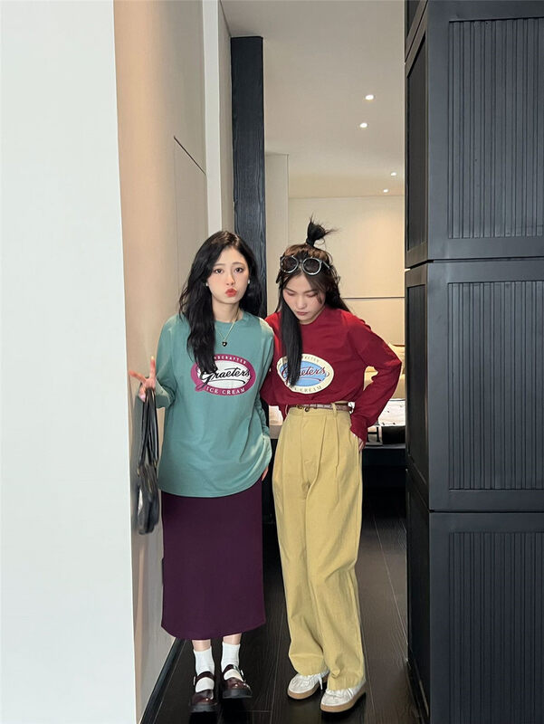 2023 early spring new! 【RICH PAPA】Korean alphabet round neck all-match long-sleeved T-shirt 31T510# ZXX