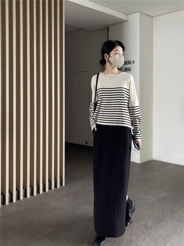 2023 early spring new! 【SOUL】Korean lazy style striped round neck sweater 6661# CLS