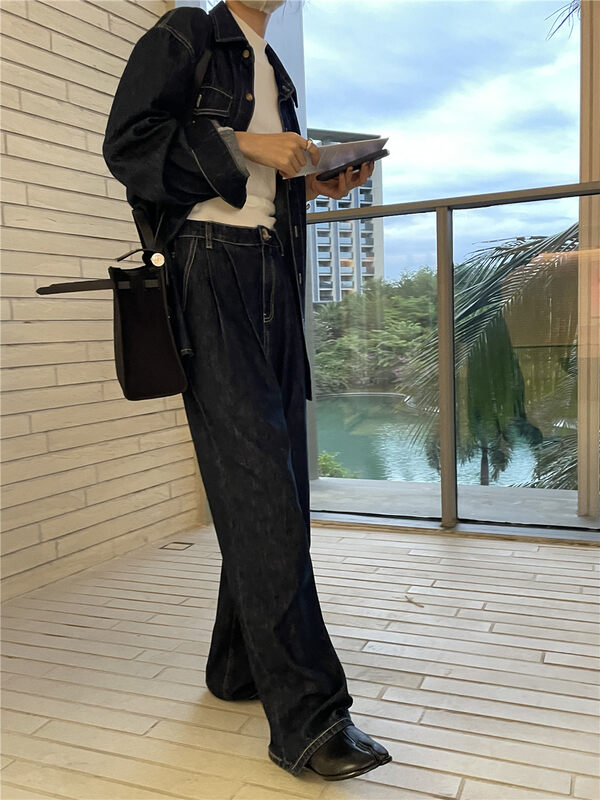 【SOUL】Solid color Korean style high waist jeans 6654311kn# CLS