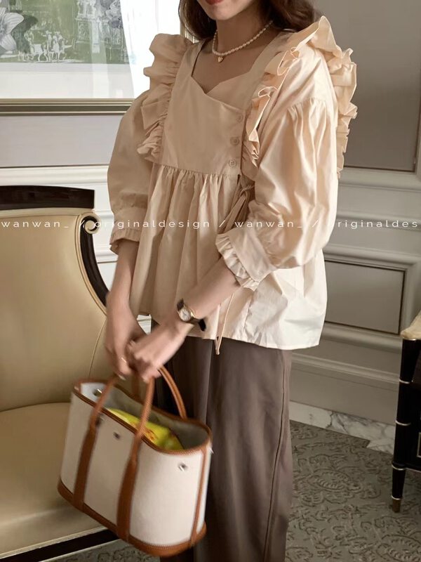New in early spring 2023! [WANWAN] Age-reducing square collar shirt with side buttons 66052# HBX