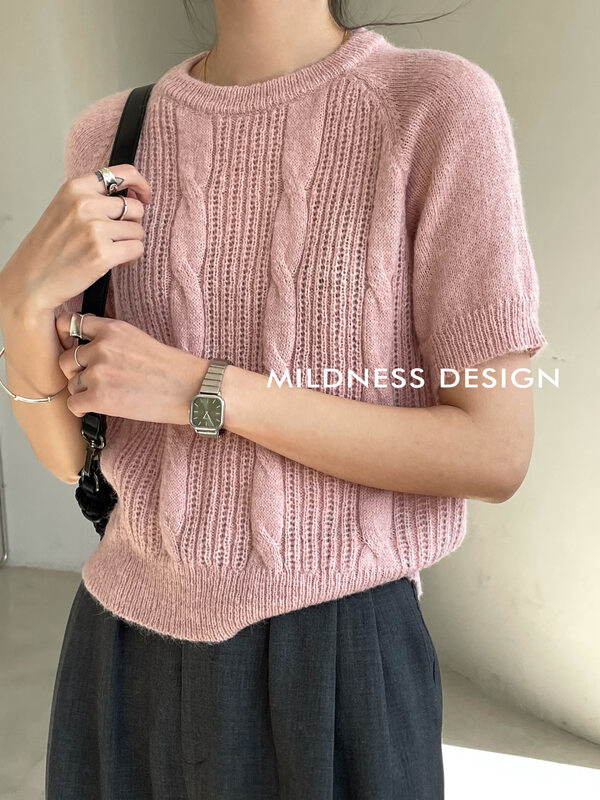 【MILDNESS】馬海毛中袖麻花針織針織衫S788