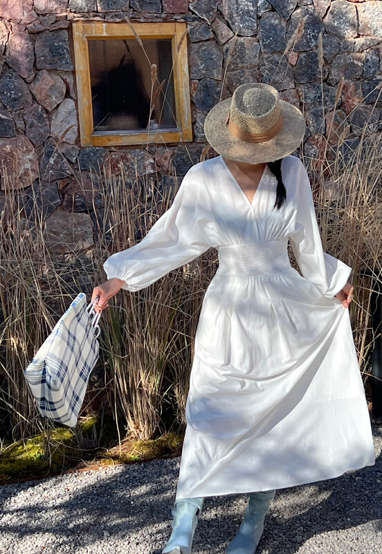 2023 early spring new! [YOOMINI] elegant V-neck waist dress C16423-SK# LXC