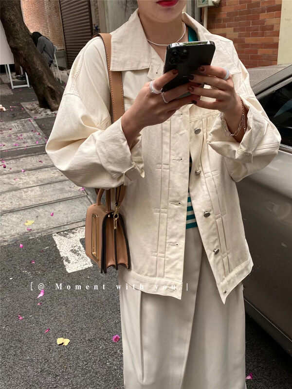 2023 early spring new!【MOMENT WITH YOU】Korean casual loose retro denim jacket J-1135# LSW