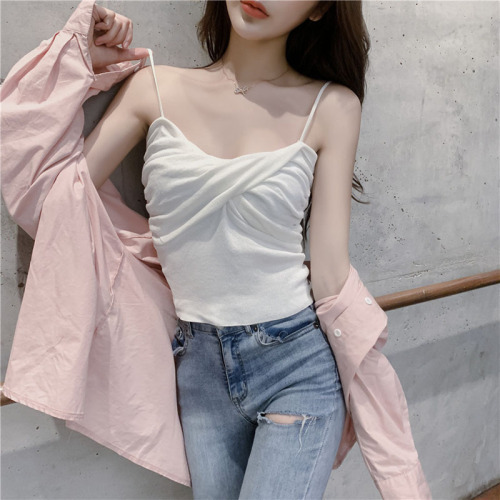 Beautiful back knitted small camisole women's outer wear summer suit with bottoming sexy waist Hyuna top trendy