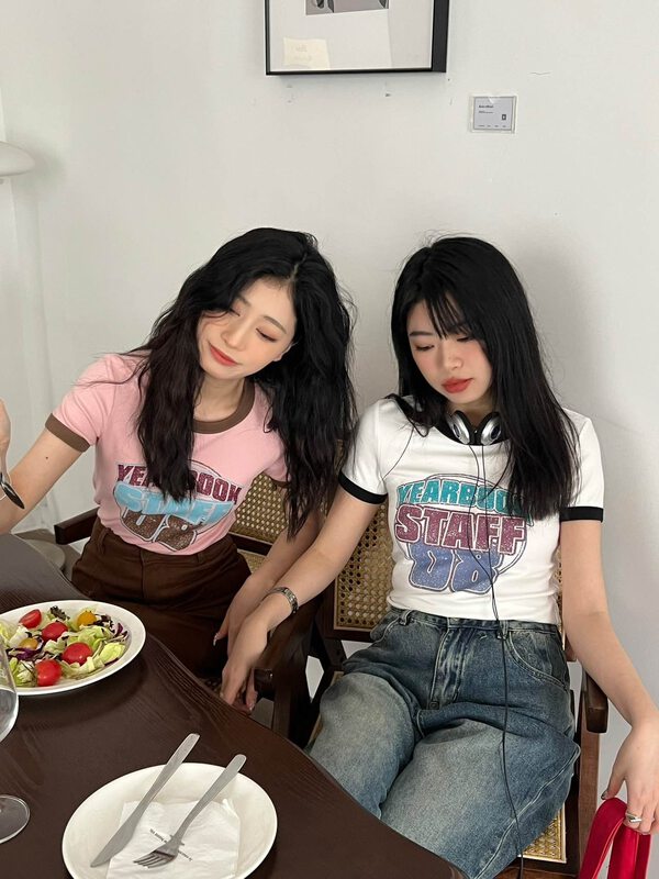 2023 early spring new! [RICH PAPA] Contrasting color American retro print short-sleeved T-shirt 31T519# ZXX