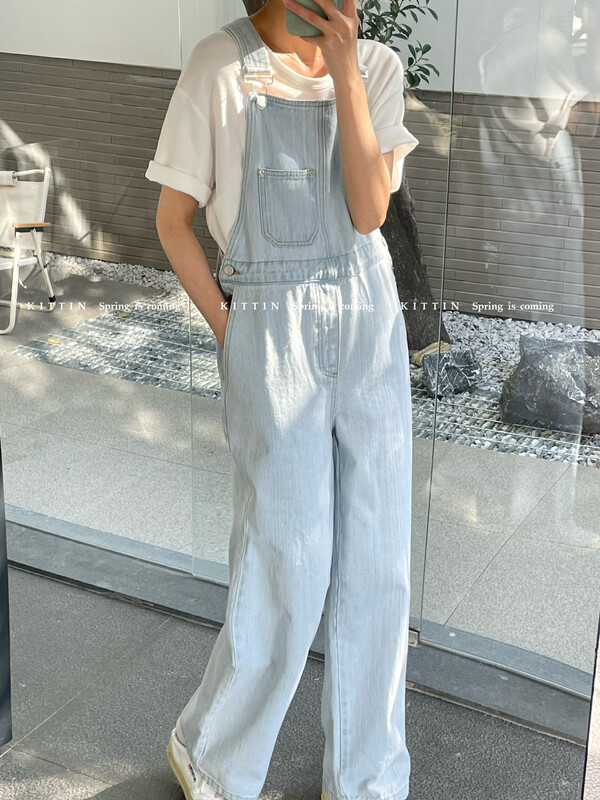 2023 early spring new [KITTIN] Korean simple casual denim overalls 9505# FHX