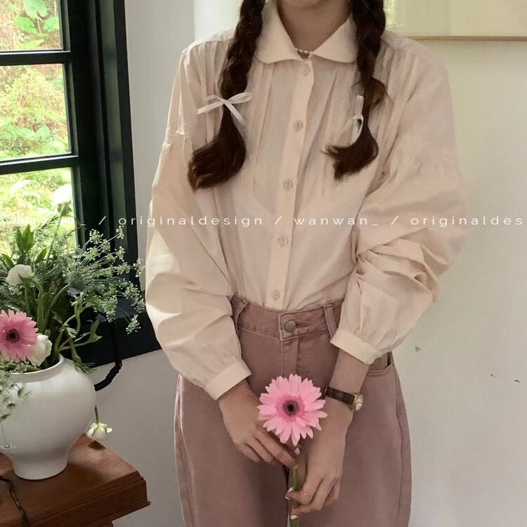 2023 early spring new! [WANWAN] solid color doll collar single-breasted shirt 66033# HBX