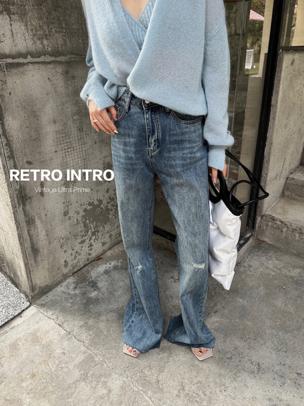 【RIN】Korean slim fit jeans with back slits R30057# CLS