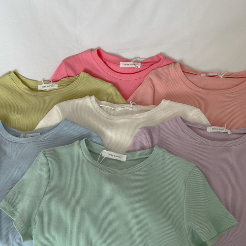  Design Sense Niche Round Neck Threaded Short-sleeved T-Shirt Women's Summer Dress
