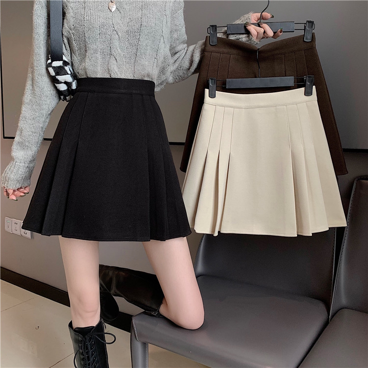 【FEI MAO】New Korean version of elegant lady high waist thin all-match A-line woolen pleated skirt Z-6877