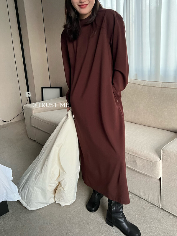【TRUSTME】Korean commuting simple all-match net mid-length dress 40191