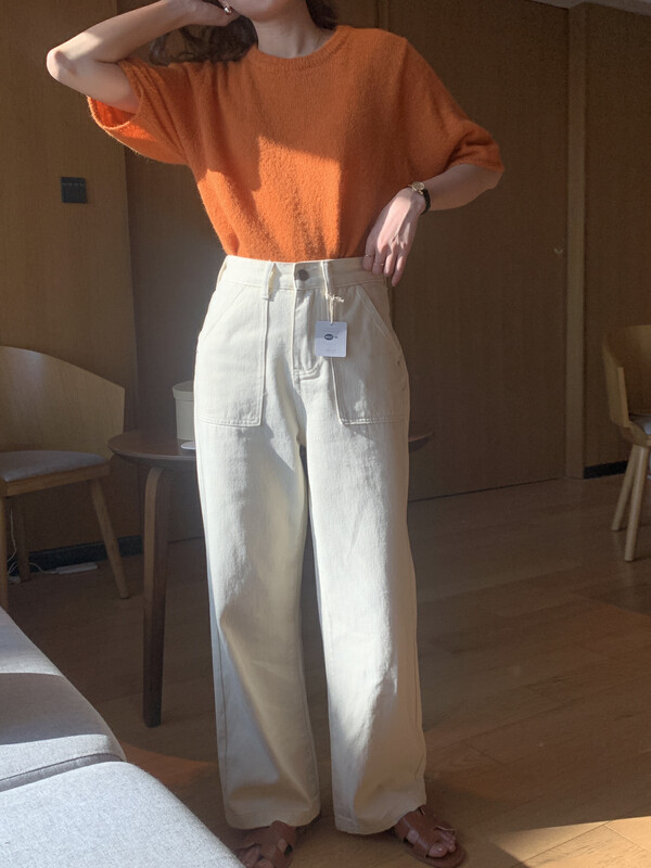 2023 early spring new! 【MEET ME】White loose fashion jeans A61619# L