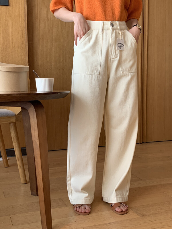 2023 early spring new! 【MEET ME】Korean style high waist loose straight wide leg slim white casual jeans S61619# L