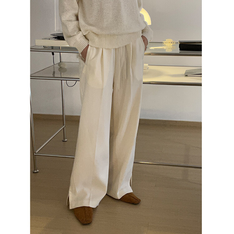 2023 early spring new! [CLEAN SPACE] elastic waist straight wide leg all-match casual pants 35132S# CLS
