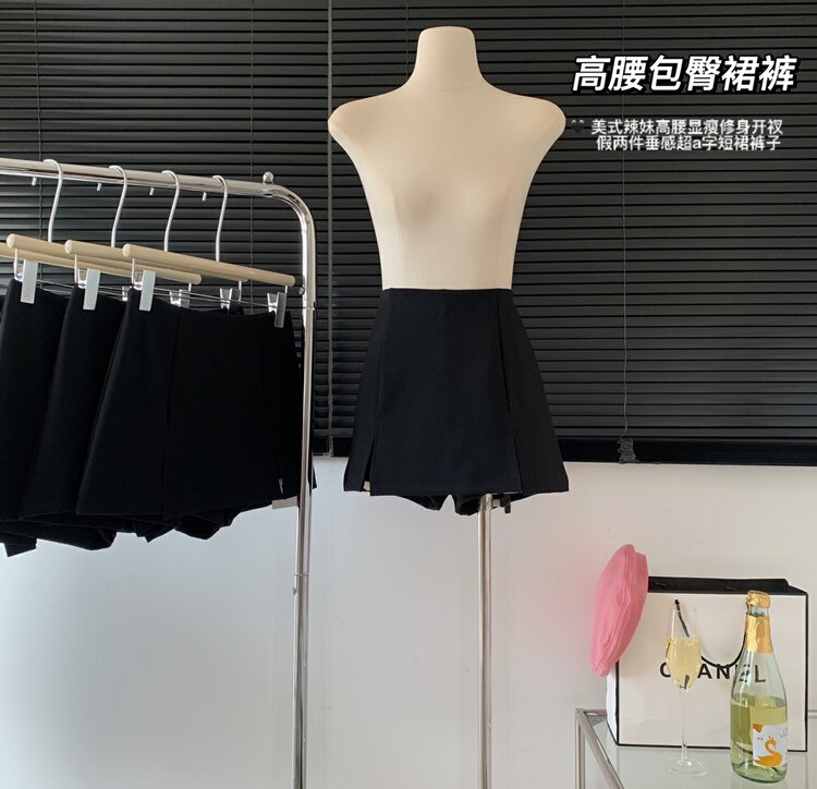 【KAKAJIA】辣妹高腰顯瘦修身開衩假兩件休閒短褲  5027#  OZQ