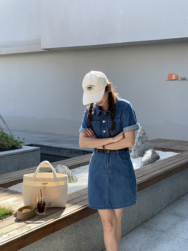 【MEET ME】Slim Denim Dress (With Belt) S61675# L