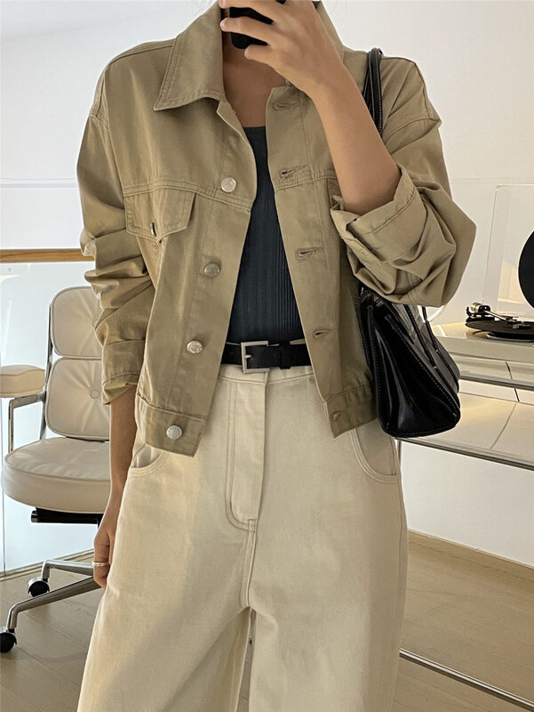 2023 early spring new! [CLEAN SPACE] fashion casual all-match Korean denim jacket 36006# CLS