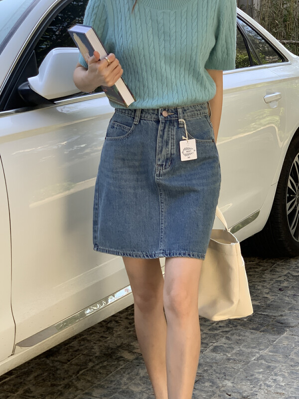 2023 early spring new!【MEET ME】Heavy industry washed A-line denim skirt M61200# L