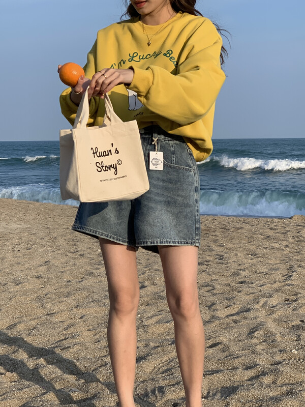 2023 early spring new! 【MEET ME】Heavy industry washed Korean style loose denim shorts M61623# L