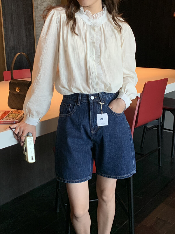 2023 early spring new! 【MEET ME】high waist slim pants straight denim shorts S61621# L