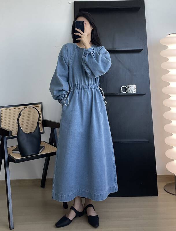 2023 early spring new! 【CLEAN SPACE】Korean style fashion denim round neck dress 36117# CLS