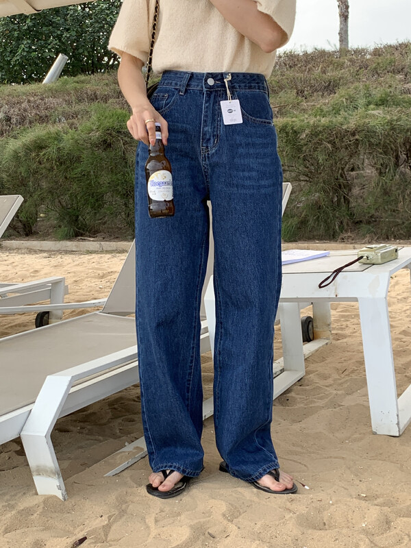 2023 early spring new!【MEET ME】Korean style wide-leg back pocket embroidered jeans 61629# L